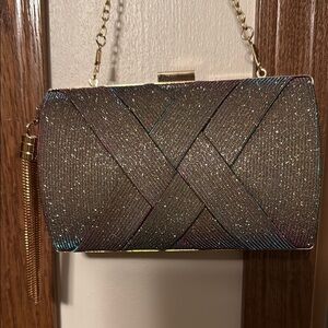 Elegant Multicolor Clutch with Gold Chain